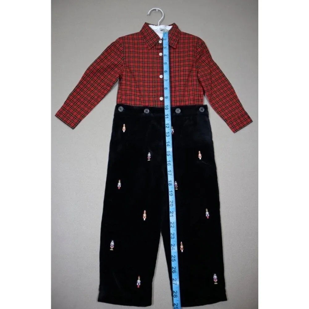 Polo Ralph Lauren Boys Plaid-Print Shirt & Embroidered Velvet Pants Set Size 18M